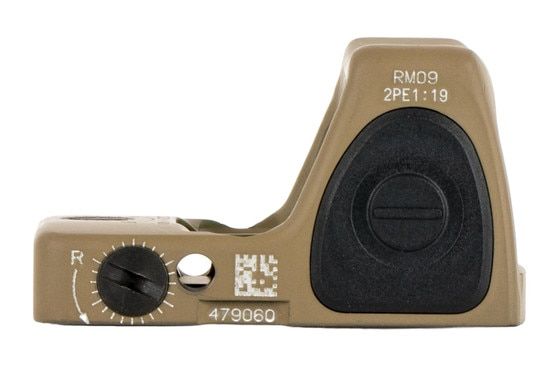 Trijicon Type 2 RMR with Adjustable 1 MOA reticle features easy to use side mounted controls and an Flat Dark Earth finish